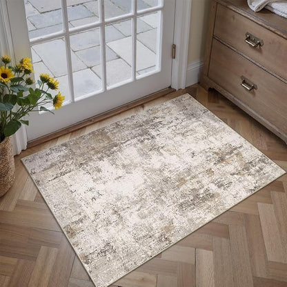 2x3 Washable Area Rug Brown Grey Neutral Abstract Entryway Kitchen Non Slip Low Pile Throw Rug Living Room Bedroom Indoor Doormat Small Soft Carpet for Entrance Bathroom