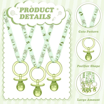 Geiserailie 36 Pcs Baby Shower Pacifiers Necklace Acrylic Pacifiers Necklace Charm Party Favors for Girls Boys Baby Shower Party Decorations Table Scatter(Green)