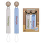 TYRY.HU Personalized Pacifier Clip with Name, Embroidery Webbing Pacifier Holder for Baby Girls and Boys, Neutral Pacifier Leash Universally Fit All Pacifiers, 2 Pack Baby Gift(Grey, Blue)