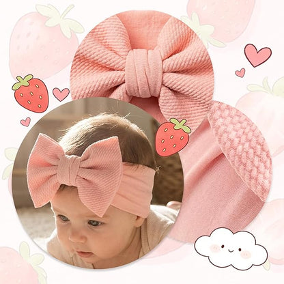 Qchengsan 3 Pack Baby Girl Headbands with Bows, Soft Stretchy Nylon Hair Accessories for Newborn Infant Toddler, Cute Strawberry Shortcake Baby Stuff, Red Pink Ribbon for Photos, Shower Gifts