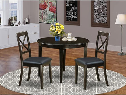 East West Furniture BOST3-CAP-LC 3 Piece Modern Dining Table Set Contains a Round Kitchen Table and 2 Faux Leather Dining Room Chairs, 42x42 Inch, Cappuccino