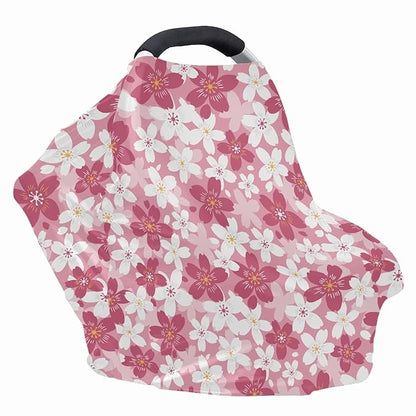 Coldinair Cherry Blossom Print Car Seat Cover for Baby Girls,Soft Stretchy Carseat Canopy,Nursing Cover,Grocery Cart Cover,High Chair Cover
