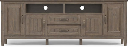 SIMPLIHOME Lev SOLID WOOD 72 Inch Wide Contemporary TV Media Stand in Smoky Brown for TVs up to 80 Inches, For the Living Room and Entertainment Center