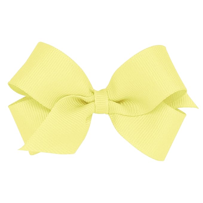 Wee Ones Girls' Classic Grosgrain Hair Bows with Plain Wrap Center, No-Slip Hair Clip, Handmade, Light Yellow, Mini