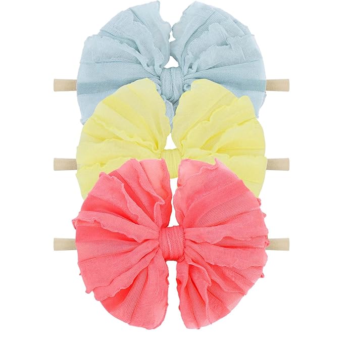 Baby Girls Soft Knot Headbands with Hair Bows Newborn Toddler Hairbands Infant Toddlers Kids Hair Accessories Blue Watermelon Red Light Yellow 3 PCS