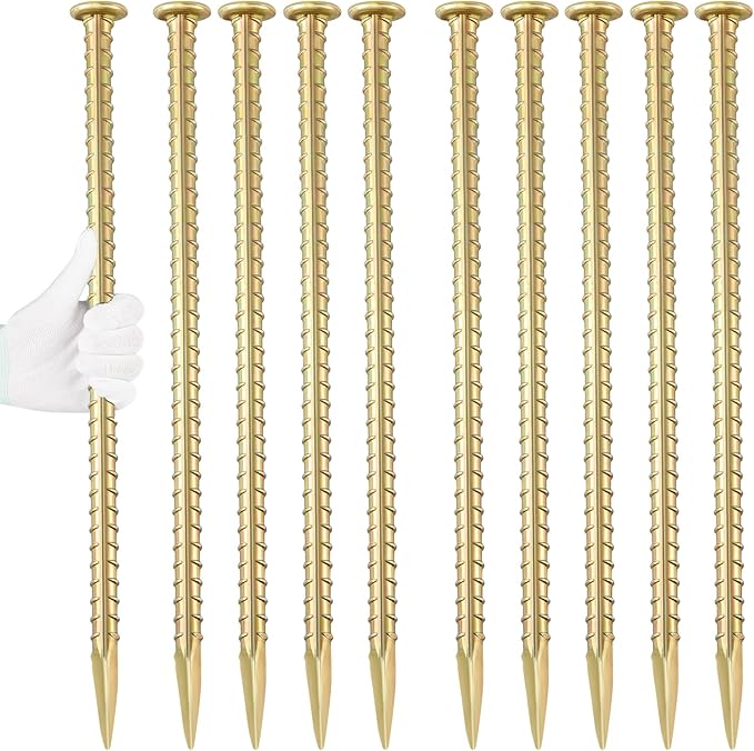 16 Inch Rebar Stakes 1/2 Inch Diameter Galvanized Steel Ground Anchors Heavy Duty Anchoring Spikes for Speed Bump, Parking Curb and Tent (10 Pack)