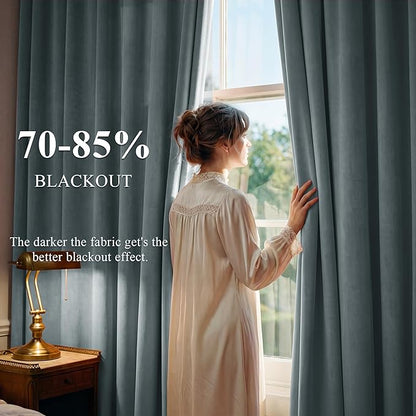 StangH Stone Blue Velvet Curtains 90 inches Long for Living Room, Back Tab Light Blocking Thermal Insulated Privacy Drapes for Nursery Bedroom Dining Room, W42 x L90, 2 Panels