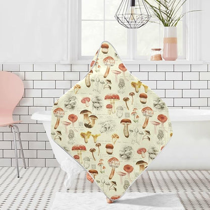Watercolor Mushrooms Hooded Baby Towel Vintage Herbs Baby Bath Towel Unisex Soft Organic Cotton Washcloths Toddlers Shower Gifts for Boys Girls Newborn 30 x 30 in