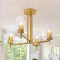 4-Light Modern Sputnik Chandelier Gold Sputnik Semi Flush Mount Ceiling Light with Striped Glass Shade for Living Room Dining Room Kitchen Island Bedroom Hallway Entryway Foyer