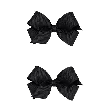 Wee Ones Girls 2 Pack Grosgrain Hair Bows with Plain Wrap Centre on a Wee Stay No Slip Clip, Mini, Black