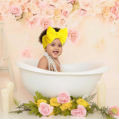 LemonSpace Handmade Baby Girls Headbands Soft Stretchy Nylon Hair Bands Hair Accessories with Bows for Newborn Baby Girls Infant Toddlers Kids(Yellow)