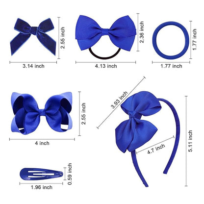 DEEKA Royal Blue 15 Pieces Hair Accessories Set - Uniform Hair Bows, Clips, Headband, Ties for Toddler School Girls