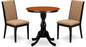 East West Furniture ESLA3-BCH-47 3 Piece Modern Dining Table Set Contains a Round Wooden Table with Pedestal and 2 Light Sable Linen Fabric Upholstered Chairs, 30x30 Inch, Black & Cherry