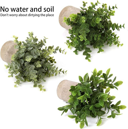 Briful Artificial Potted Plants Set of 3 Small Faux Plant Eucalyptus Mini Fake Plant Decor for Home Table Office Room Desk Bathroom Shelf Kitchen Rustic Farmhouse Mantel Decoration