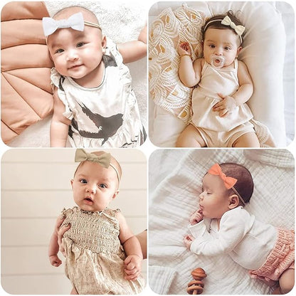 Nylon Baby Headband Hairbands with Tied Bow Stretchy Hairbands and Bows 20 Pack Headwrap for Newborn Infant Toddler Hair Accessories