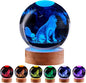 Dog Crystal Ball Lamp,3.15 inch 3D K9 Animal Crystal Ball Dog Night Light with Wooden Base, Lamp Gift for Animals Lovers,16 Colors Change with Remote Control (J)