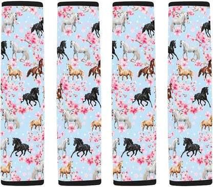 AFPANQZ Horse Cherry Blossoms 2 Pack Car Seat Belt Pads Covers Harness Universal Fit Cute Safety Seatbelt Comfortable Pads Cushion for Adults Kids Non-Slip Shoulder Straps
