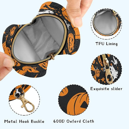 Pacifier Holder with Clip Pacifier Case for Diaper Bag Round Baby Pacifier Pouch Box Bag Portable Gothic Funny Halloween Ghost and Pumpkins