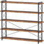 HCHQHS Large Bookshelf, 5-Tier Long Industrial Bookcase, Rustic Brown Book Shelf, Freestanding Horizontal Bookshelves with Metal Frame
