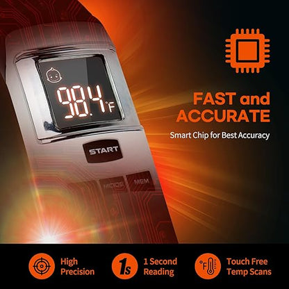HubiBaby No-Touch Forehead Thermometer, Digital Infrared Thermometer for Adults and Kids, Baby Thermometer with Fever Alarm Fast and Accurate,Ideal for Whole Family (White)
