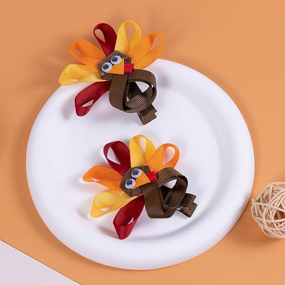 Thanksgiving Korker Hair Bow Clips Toddler Girls Cute Turkey Alligator Barrettes Cheer Pin Fall Curly Corker Ribbon Spiral Swirl Festival Decor Accessories Kids Give Thanks Gift