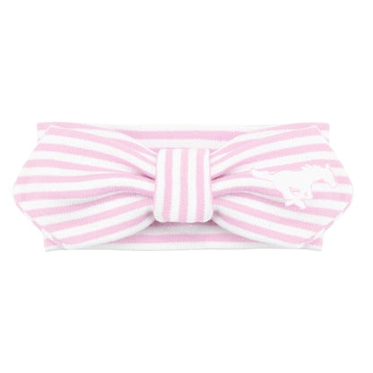 Creative Knitwear SMU Mustangs Infant Girls Pink/White Striped Hair Knot Headband Embroidered Logo - Size Newborn - 4T