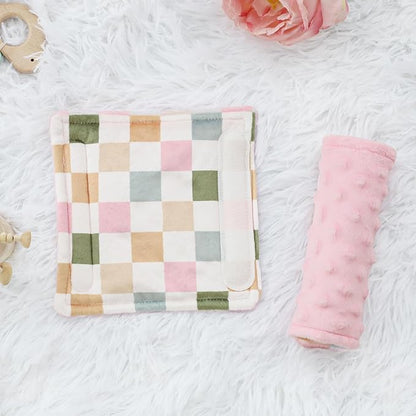 DILIMI Baby Car Seat Belt Covers, 2Pcs Carseat Shoulder Strap Pads, Soft Minky Car Seat Neck Covers, Newborn Car Seat Strap Protectors, Stroller Strap Covers for Baby Kids, Colorful Checkered