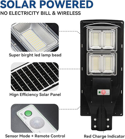 LANGY 2 Pack Solar Street Light 180000Lumens,240 LED Street Lamp with Light Control&PIR Motion Sensor, Dusk to Dawn LED Security Light Solar Flood Light for Square,Yard,Basketball Court