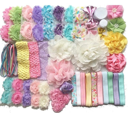 Springtime Pastels DIY Baby Shower Headband Kit - Makes 30 Headbands, Includes 35 Flowers, 15 Yards of Elastic, Felt Circles, Embellishments, Bows and More