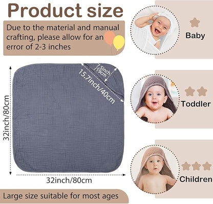 Peryiter 6 Pcs Muslin Hooded Baby Towels, 32"x 32" Cotton Newborn Bath Towel Muslin Infant Baby Blankets Absorbent Unisex Newborn Registry Gift Essentials for Girls Boys (Elegant Color)