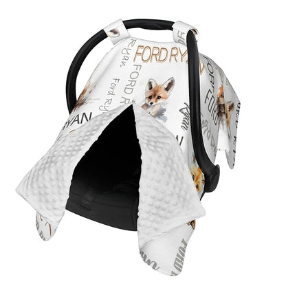 Personalized Winter Baby Car Seat Cover with Name Fox Winter Car Seat Cover for Baby Seat or Stroller Custom Infant Car Seat Covers Minky Blankets Nursing Cover Breastfeeding Scarf