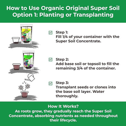 Organic Original Super Soil Concentrate with Mycorrhizae – Living Soil Boosts Roots & Buds for Seeds & Clones - Indoor & Outdoor Growing - Mix 1:4 with Topsoil Potting Soil(4 quarts)