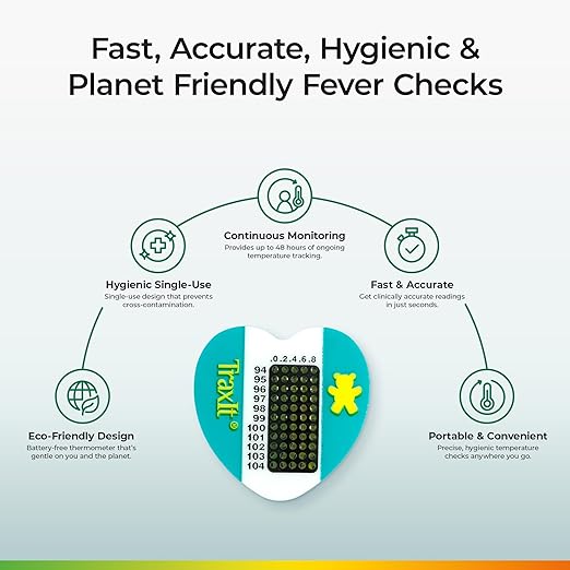 Underarm Thermometer Sticker for Kids, Babies 6+ Months (100-Pack, Celsius) — Wearable for Up to 48 Hrs with Continuous Temperature Readings, Battery Free, Single Use, Disposable Thermometer