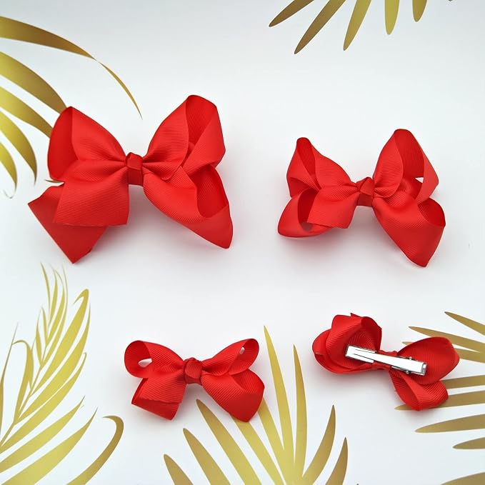 Red Bows for Girls,6PCS Hand-made Grosgrain Ribbon Hair Bows Alligator Clips Hair Accessories for Little Teen Toddler Girls Kids (Red)