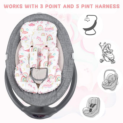 Pea Pod Infant Car Seat Insert with Strap Covers, All in One Reversible Baby Car Seat Head Support for Newborn, 3D Soft Minky Carseat Cushion for Preemie to Infant, Stroller, Swing, Bouncer, Unicorn