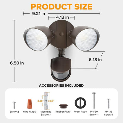 LUTEC 32W 3500 Lumen LED Security Lights Motion Sensor Light Outdoor, 5000K Daylight, IP65 Waterproof, Dusk to Dawn, Motion Detector Flood Light for Garage, Yard, Porch-Brown