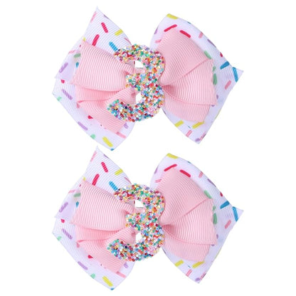 2pcs Birthday Hair Bow for Baby Girls, Sprinkle Confetti 3rd Birthday Decorations for Girls, Ice Cream Party Theme Bow Clips for Baby Girls Pink Hair, Happy 3rd Birthday Girl Hair Bow Clips