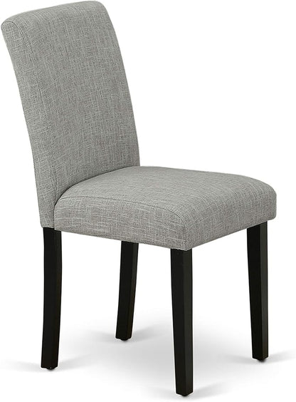 East West Furniture LGAB9-BLK-06 9 Piece Dining Room Furniture Set Includes a Rectangle Wooden Table with Butterfly Leaf and 8 Shitake Linen Fabric Parson Chairs, 42x84 Inch, Black