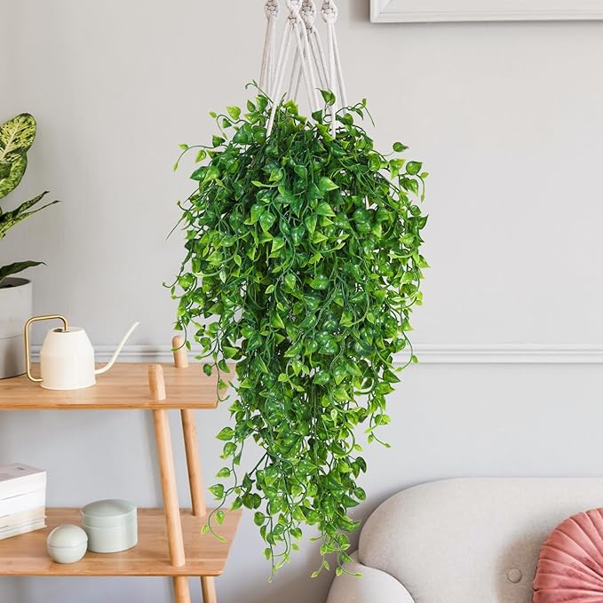 RECUTMS Artificial Hanging Plants 4pcs 33Inch Fake Wall Plant Faux Eucalyptus Leaves Ivy Swag UV Resistant Plastic Greenery Indoor Outdoor Home Garden Wedding Jungle Party Patio Office Shelf Decor