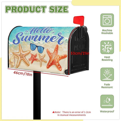 Hello Summer Mailbox Cover Beach Starfish Mail Box Covers Magnetic Standard Size Sunglasses Post Letter Box Cover Wrap 21x18 inch Mailbox Decorations for Outside Garden Yard