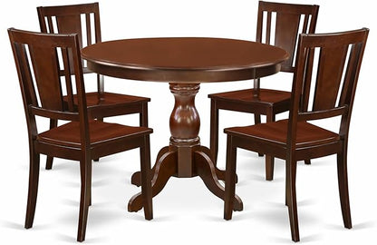 East West Furniture HBDU5-MAH-W 5 Piece Dining Room Table Set Includes a Round Kitchen Table with Pedestal and 4 Dining Chairs, 42x42 Inch, Mahogany