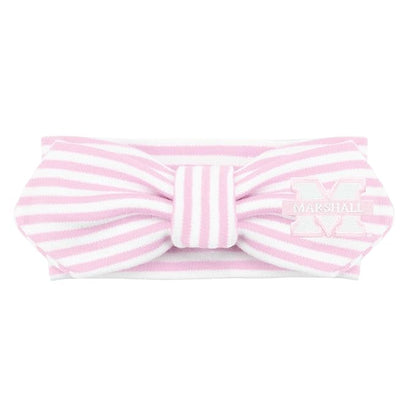 Creative Knitwear Marshall Thundering Herd Infant Girls Pink/White Striped Hair Knot Headband Embroidered Logo - Size Newborn - 4T