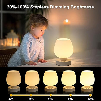 KARTOOSH Cordless Touch Bedside Table Lamp, Rechargeable Battery Operated Desk Lamps with 8 RGB Colors, Dimmable Small Glass Nightstand Light for Living Room Bedroom Kitchen Counter