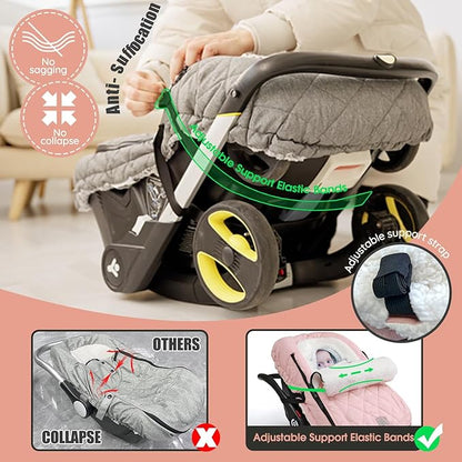 ACRABROS Car Seat Cover Baby: Winter Infant Carseat Canopy for Boy Girl Newborn, Zipper Peeping Window, Warm Cozy Cold Weather Waterproof Fitted, Pink
