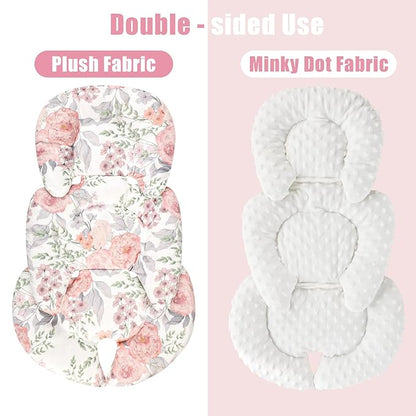 Infant Car Seat Insert, Baby Car Seat Head & Body Support for Newborn, Ultra Soft Reversible Preemie Carseat Insert Cushion for Girls Boys, Fit Car Seat, Stroller, Swing, Bouncer, Pink
