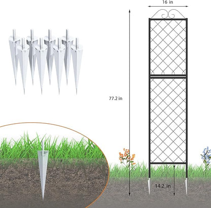 Zhongma 2 Pack Metal Garden Trellises for Climbing Plants, 77.2 Inch Tall Metal Fence Plant Support Trellis for Flower and Vagetable
