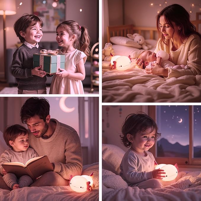 Axolotl Night Light for Kids, Cute Axolotl Lamp Silicone Baby Nursery Night Lamp, Dimmable Squishy Touch Bedside Lamps, Adorable Rechargeable Animal Lamps Gifts Kawaii Room Decor for Kids Girls Boys