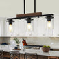 23.6'' Kitchen Island Light Fixtures, 3-Light Dining Room Light Fixture Chandelier Over Table, Black Modern Rustic Wood Ceiling Pendant Light Fixtures, with Clear Glass Shade, Farmhouse Chandelier