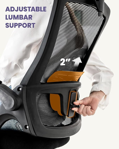 NEO CHAIR Ergonomic Adjustable Home Office Desk Chair High Back Computer Gaming Mesh Chair with Comfy Task Adjustable Arms Lumbar Neck Support Swivel for Home Office (Dark Black)