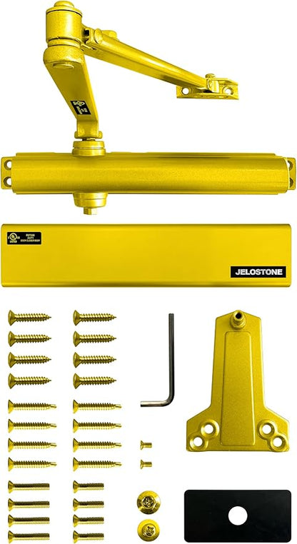 Heavy Duty, Commercial Door Closer D8000DA, ANSI Grade 1, UL 3 Hour Fire Rated, ADA Compliant, Delayed Action, Adjustable Spring Size 1-6 for Doors(44-330LB/30-60 in), Indoor/Outdoor (Brass Gold)